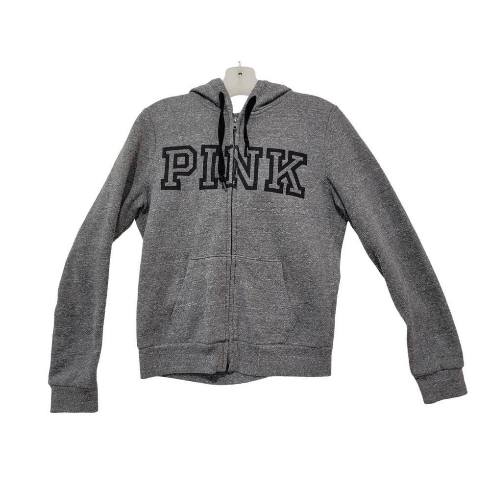 Pink Victoria's Secret Jacket Hoodie Womens XS XP Full Zip Logo Heather Gray